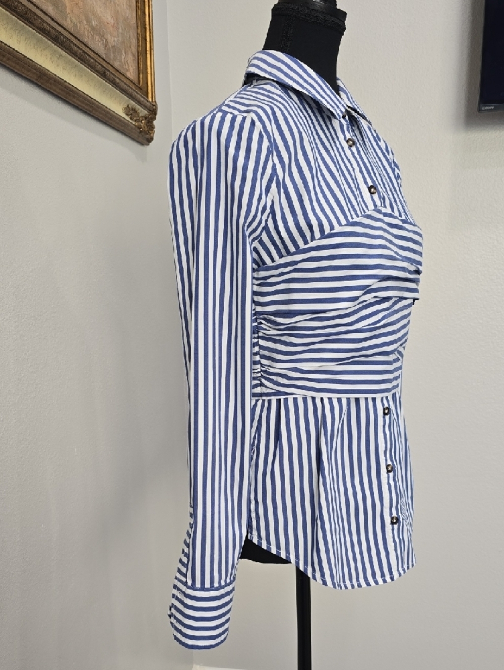 Veronica Beard Moonlight Baylor Striped Button-Front Bustier Combo Shirt - Picture 7 of 15